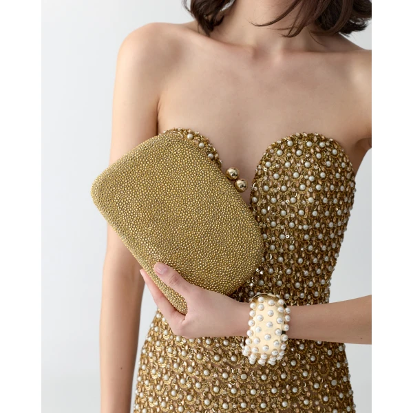 Carolina Herrera Vega Crystal Clutch in Gold, view 2