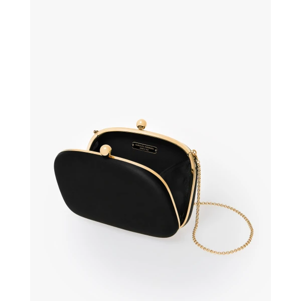 Carolina Herrera Vega Satin Clutch in Black, view 4