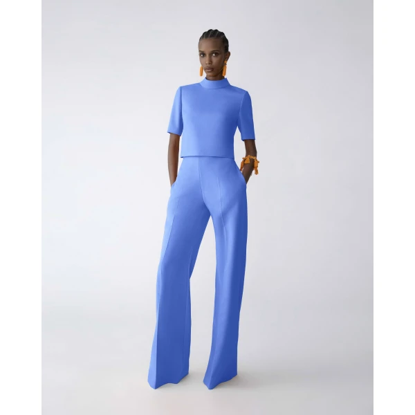 Carolina Herrera Wide-Leg Diane Pants in Bluebell, view 4