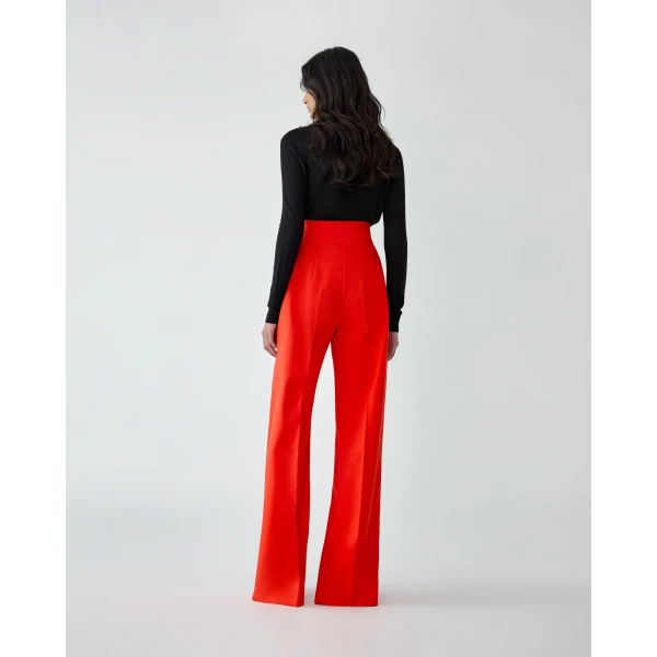Carolina Herrera Wide-Leg Diane Pants in Chili Red, view 3