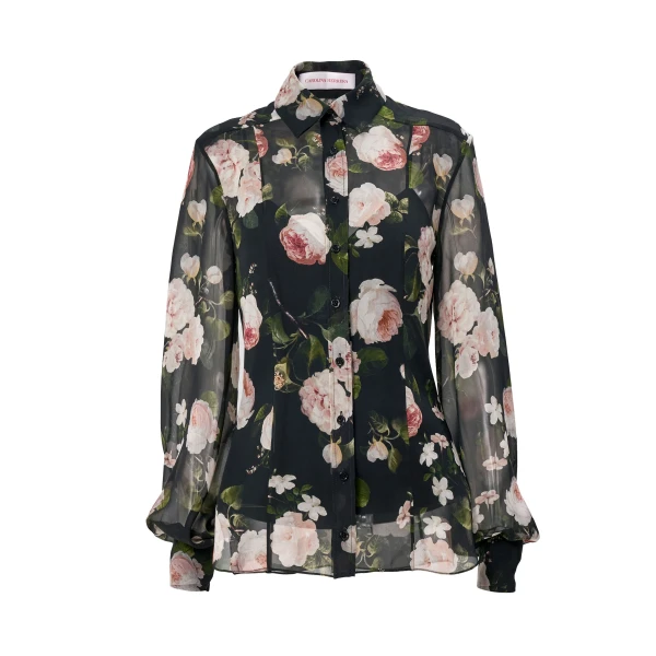 Carolina Herrera Winter Floral Silk Chiffon Isabella Shirt