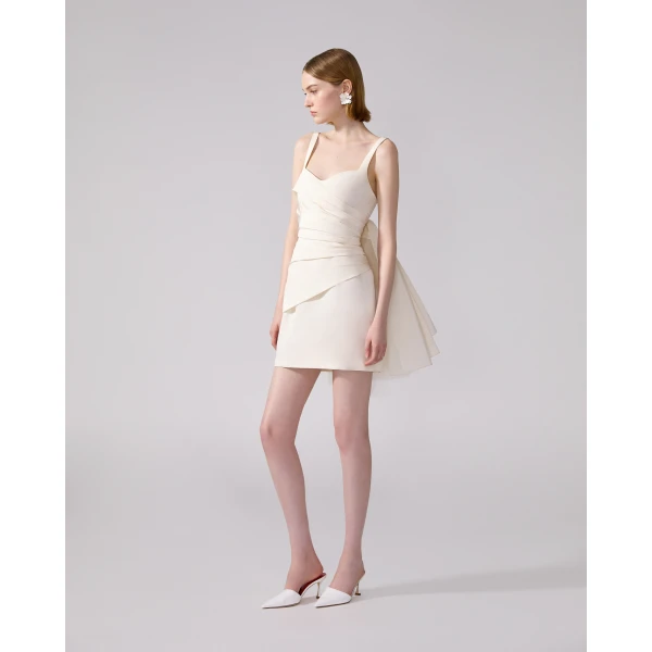 Carolina Herrera Wrap Bodice Mini Dress With Watteau in Ivory, view 2
