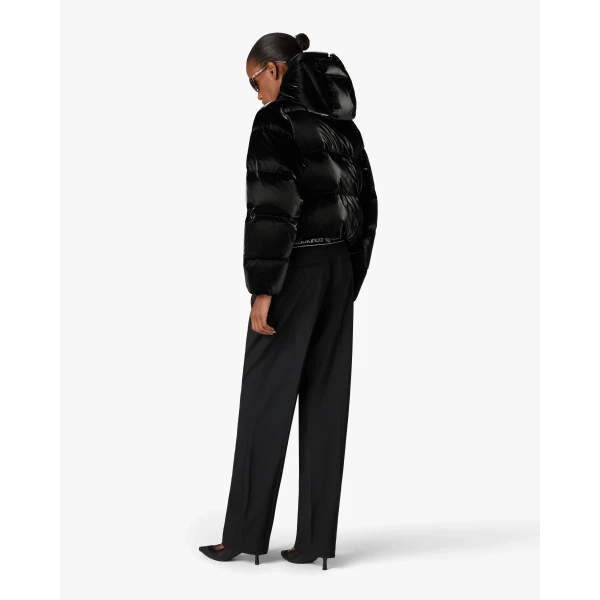Casablanca Black Lacquered Cropped Nylon Puffer Down Jacket | Jackets | Luxury Shoes 
