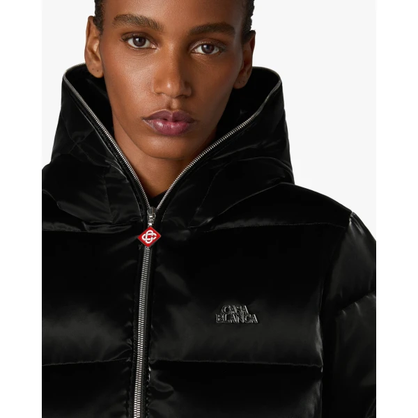Casablanca Black Lacquered Cropped Nylon Puffer Down Jacket | Jackets | Luxury Shoes 