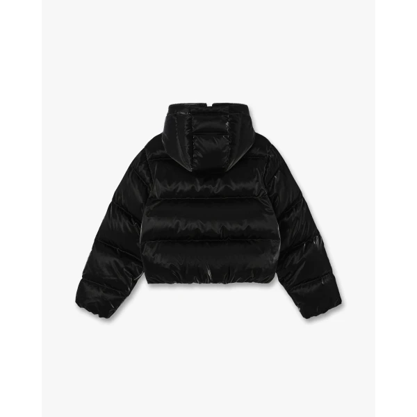 Casablanca Black Lacquered Cropped Nylon Puffer Down Jacket | Jackets | Luxury Shoes 