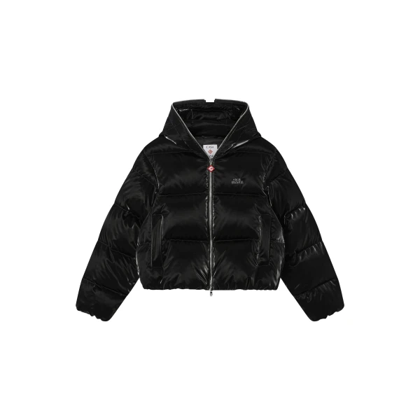 Casablanca Black Lacquered Cropped Nylon Puffer Down Jacket | Jackets | Luxury Shoes 