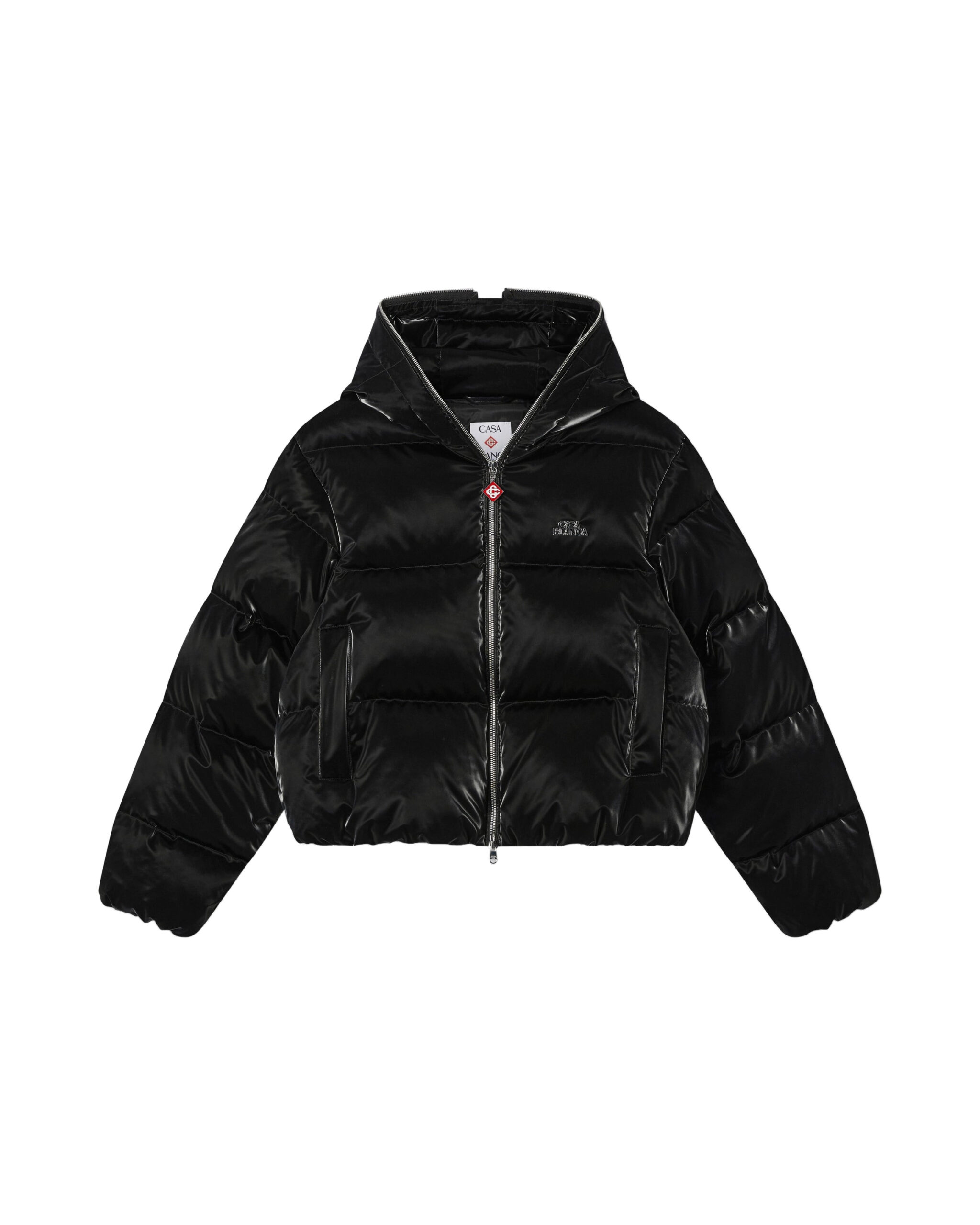 Casablanca Black Lacquered Cropped Nylon Puffer Down Jacket Casablanca Black Lacquered Cropped Nylon Puffer Down Jacket | Jackets | Luxury Shoes