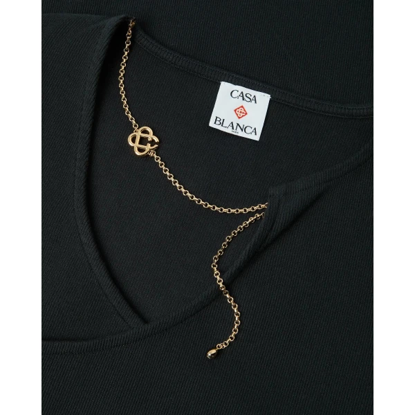 Casablanca Black Ribbed Jewellery Maxi Dress | Long Dresses | Luxury Shoes 