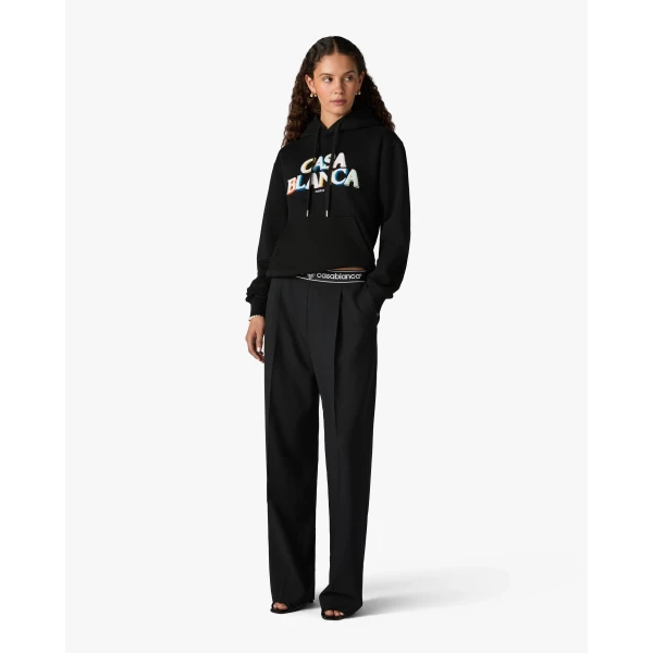 Casablanca Black Stacked Logo Embroidered Hooded Sweatshirt | Hoodies | Luxury Shoes 
