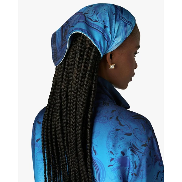 Casablanca Blue Gradient Egyptian Rug Medium Silk Scarf | Scarves | Luxury Shoes 