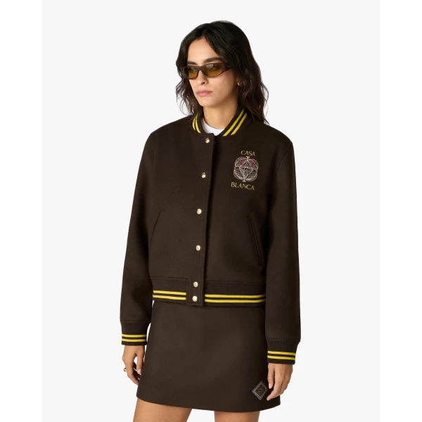 Casablanca Brown Celestial Pyramid Wool Varsity Jacket | Jackets | Luxury Shoes 