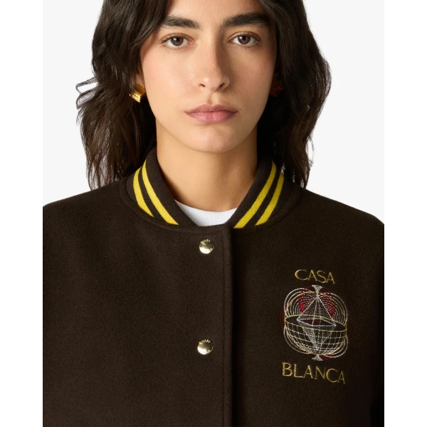 Casablanca Brown Celestial Pyramid Wool Varsity Jacket | Jackets | Luxury Shoes 