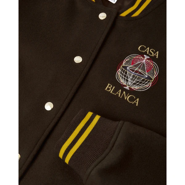 Casablanca Brown Celestial Pyramid Wool Varsity Jacket | Jackets | Luxury Shoes 