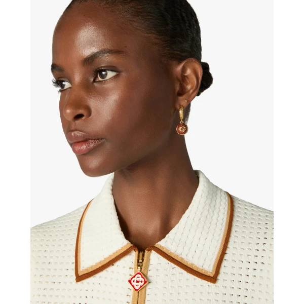 Casablanca Gold & Red Sphere Ear Hoops | Earrings | Luxury Shoes 