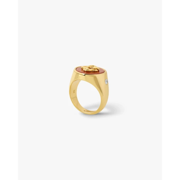 Casablanca Gold & Red Stone Signet Ring | Rings | Luxury Shoes 