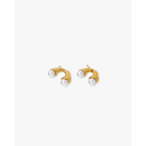 Casablanca Gold & White Double Lotus Pearl Earrings | Earrings | Luxury Shoes 