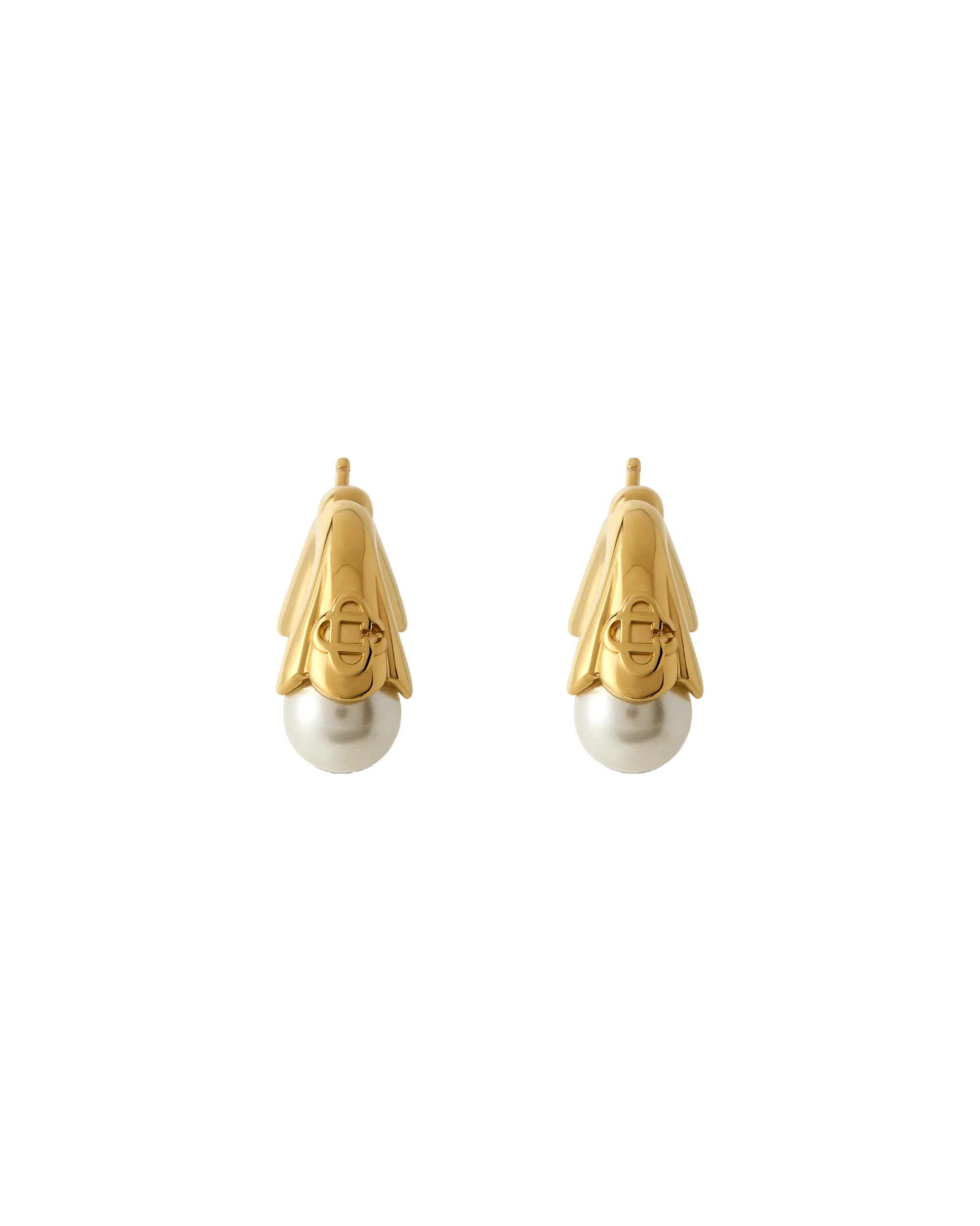 Casablanca Gold & White Double Lotus Pearl Earrings Casablanca Gold & White Double Lotus Pearl Earrings | Earrings | Luxury Shoes