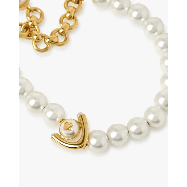 Casablanca Gold & White Lotus Pearl Bracelet | Bracelets | Luxury Shoes 