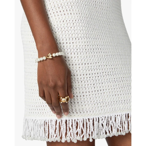 Casablanca Gold & White Lotus Pearl Bracelet | Bracelets | Luxury Shoes 