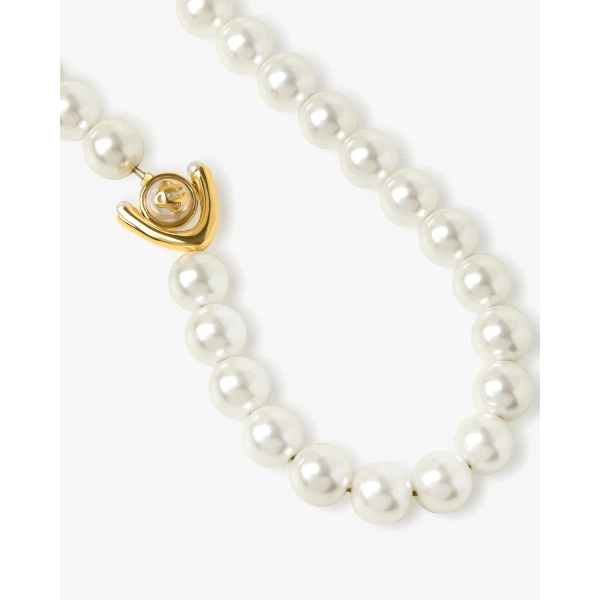 Casablanca Gold & White Lotus Pearl Necklace | Necklace | Luxury Shoes 