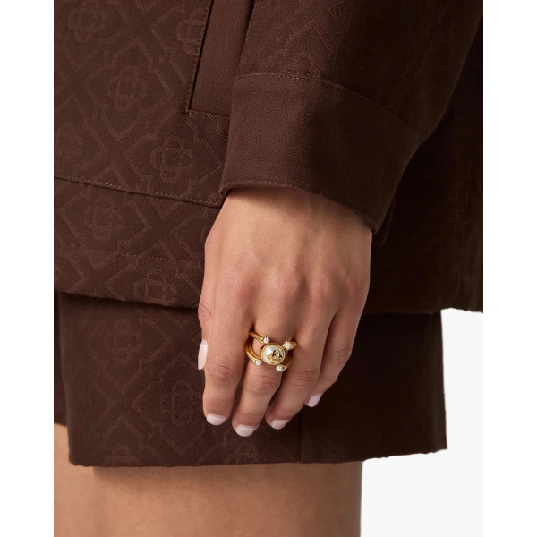 Casablanca Gold & White Lotus Pearl Ring | Rings | Luxury Shoes 