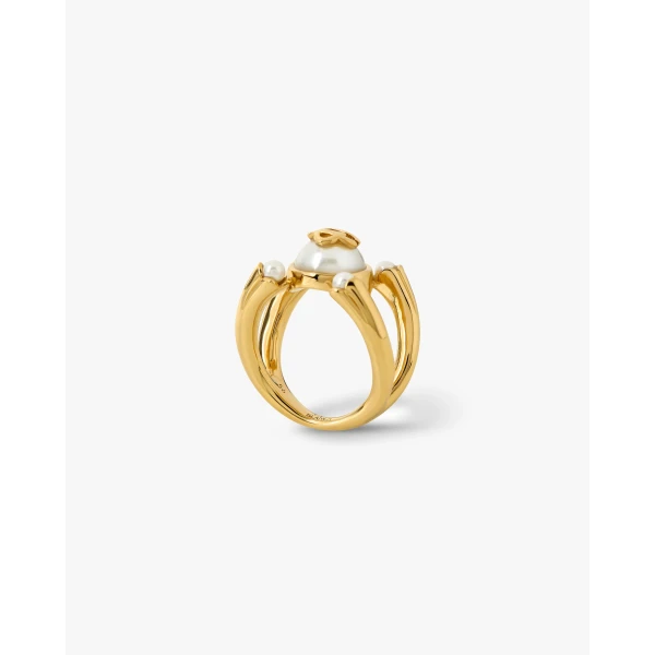 Casablanca Gold & White Lotus Pearl Ring | Rings | Luxury Shoes 