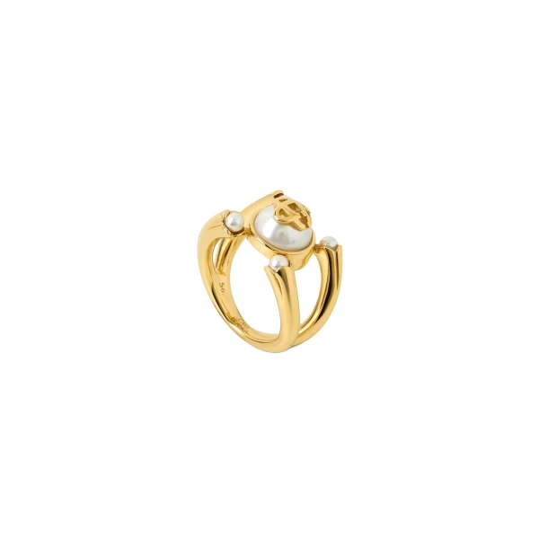 Gold & White Lotus Pearl Ring
