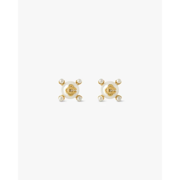 Casablanca Gold & White Lotus Pearl Studs | Earrings | Luxury Shoes 