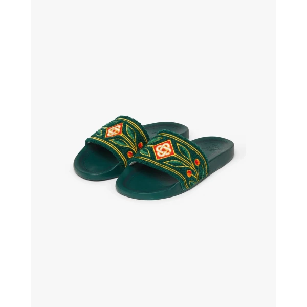Casablanca Green Embroidered Terry Slides | Flip Flops & Slides | Luxury Shoes 
