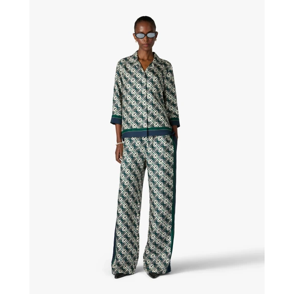 Casablanca Green & Navy Check Monogram Pyjama Long Sleeve Silk Shirt | Shirt | Luxury Shoes 