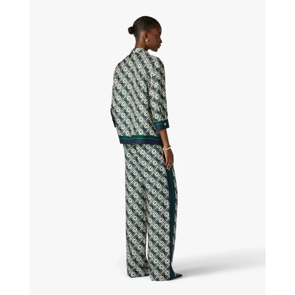 Casablanca Green & Navy Check Monogram Pyjama Long Sleeve Silk Shirt | Shirt | Luxury Shoes 