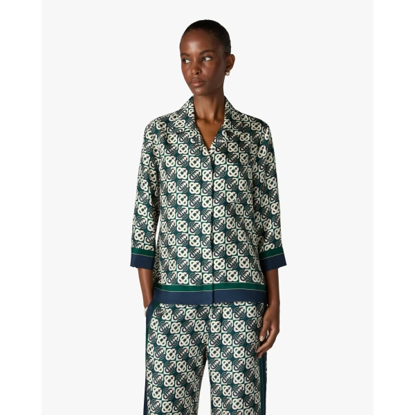 Casablanca Green & Navy Check Monogram Pyjama Long Sleeve Silk Shirt | Shirt | Luxury Shoes 