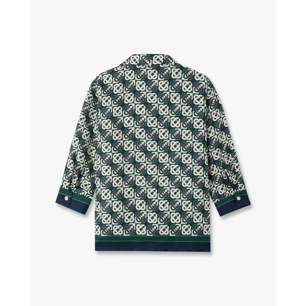 Casablanca Green & Navy Check Monogram Pyjama Long Sleeve Silk Shirt | Shirt | Luxury Shoes 