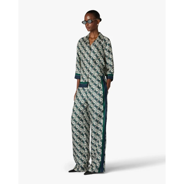 Casablanca Green & Navy Check Monogram Silk Trousers | Pants | Luxury Shoes 