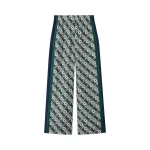 Casablanca Green & Navy Check Monogram Silk Trousers | Pants | Luxury Shoes 