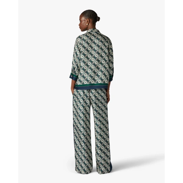 Casablanca Green & Navy Check Monogram Silk Trousers | Pants | Luxury Shoes 