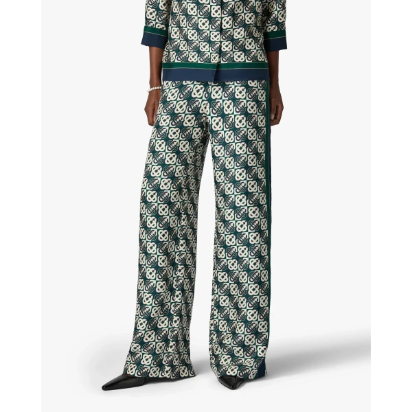 Casablanca Green & Navy Check Monogram Silk Trousers | Pants | Luxury Shoes 