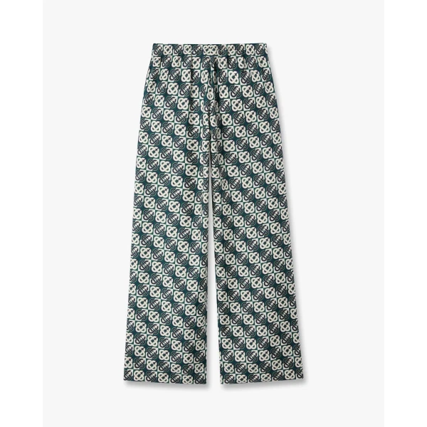 Casablanca Green & Navy Check Monogram Silk Trousers | Pants | Luxury Shoes 