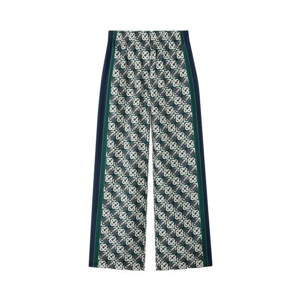 Green & Navy Check Monogram Silk Trousers