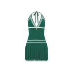 Casablanca Green Pleated Halter Mini Dress | Mini Dresses | Luxury Shoes 