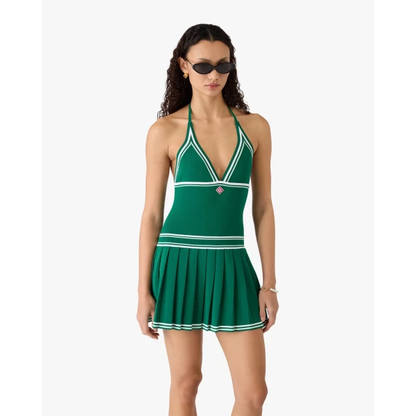 Casablanca Green Pleated Halter Mini Dress | Mini Dresses | Luxury Shoes 