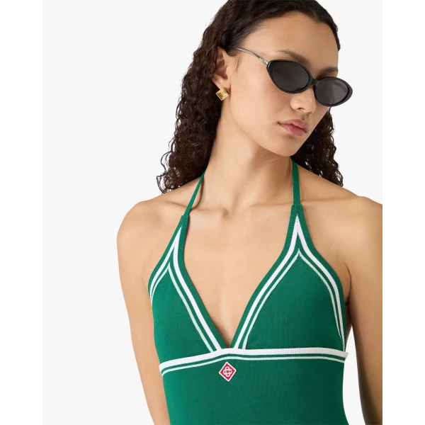 Casablanca Green Pleated Halter Mini Dress | Mini Dresses | Luxury Shoes 