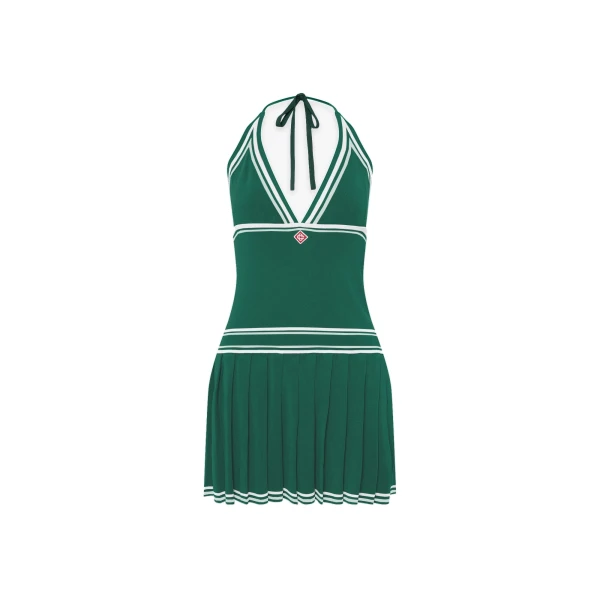 Casablanca Green Pleated Halter Mini Dress | Mini Dresses | Luxury Shoes 