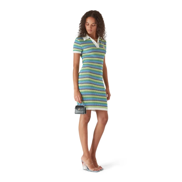 Casablanca Green Stripe Short Sleeve Midi Dress | Midi Dresses | Luxury Shoes 