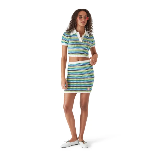 Casablanca Green Stripe Short Sleeve Polo Shirt | Polo Shirt | Luxury Shoes 