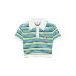 Casablanca Green Stripe Short Sleeve Polo Shirt | Polo Shirt | Luxury Shoes 