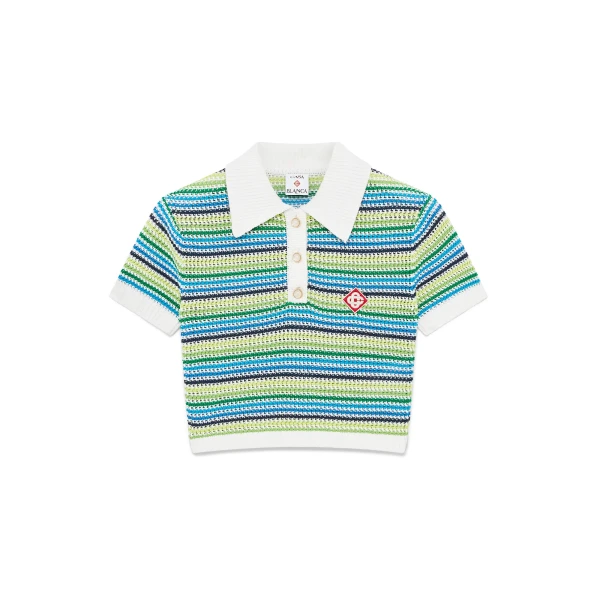 Casablanca Green Stripe Short Sleeve Polo Shirt | Polo Shirt | Luxury Shoes 