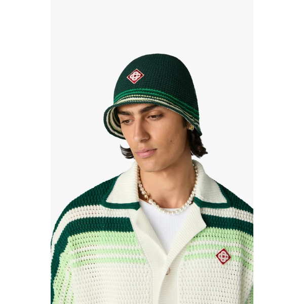 Casablanca Green Striped Crochet Hat | Hats | Luxury Shoes 