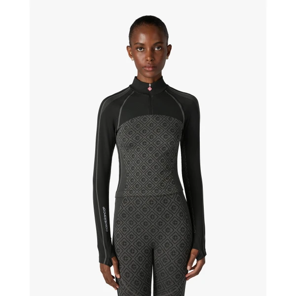 Casablanca Grey Seamless Monogram Long Sleeve Top | Long Sleeve | Luxury Shoes 