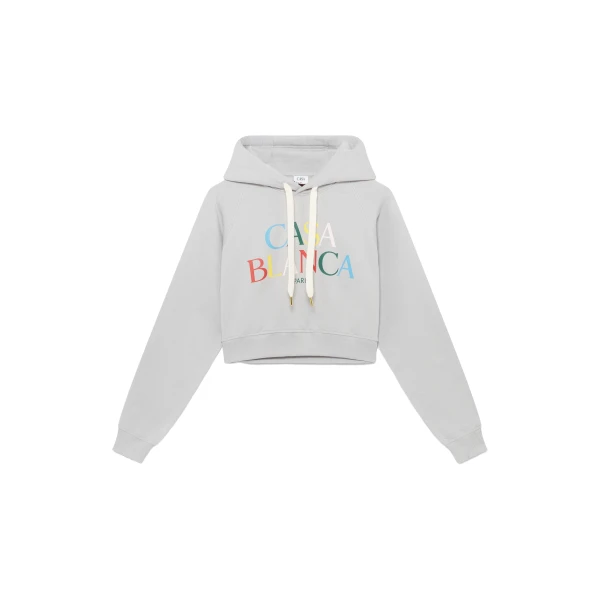 Casablanca Grey Stacked Logo Hooded Sweatshirt | Hoodies | Luxury Shoes 
